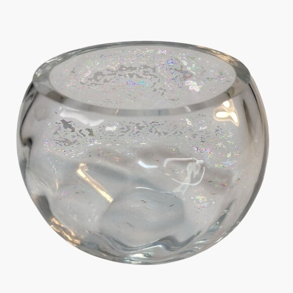 Clear Glass Bowl Vase Candle Holder Decorative Thumbprint Orb Globe Sphere 3 in - Picture 1 of 5